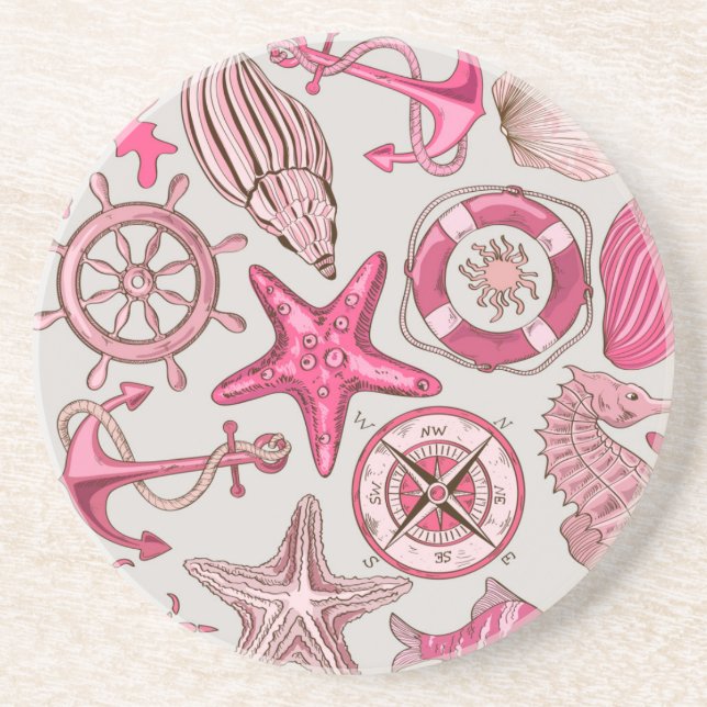 Pink Sea Pattern Sandstone Coaster (Front)