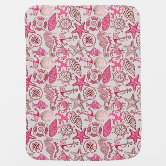 Pink Sea Pattern Stroller Blanket (Front)