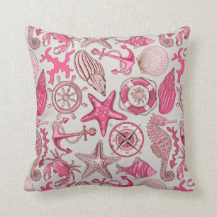 Pink Sea Pattern Throw Pillow