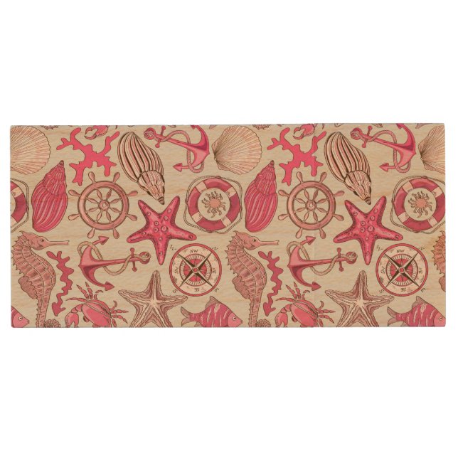 Pink Sea Pattern Wood Flash Drive (Front)