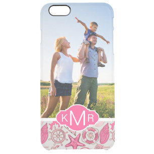 Pink Sea Pattern Your Photo & Monogram Clear iPhone 6 Plus Case