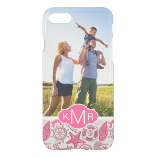 Pink Sea Pattern  Your Photo & Monogram iPhone SE/8/7 Case