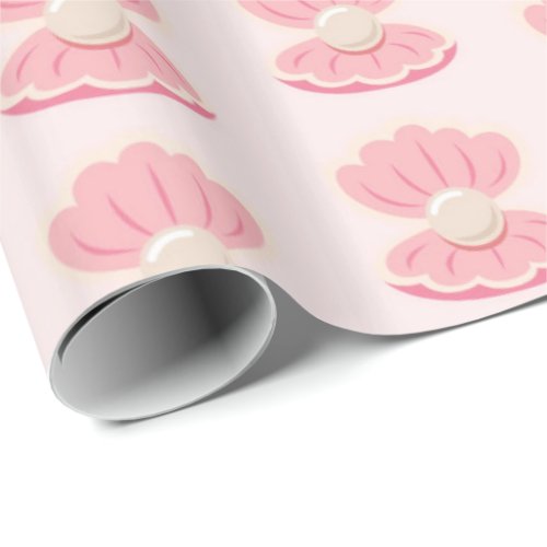Pink sea shell and pearl pattern wrapping paper