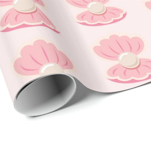 Pink sea shell and pearl pattern wrapping paper (Roll Corner)