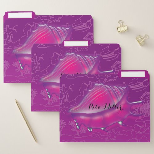 Pink sea shell file folder