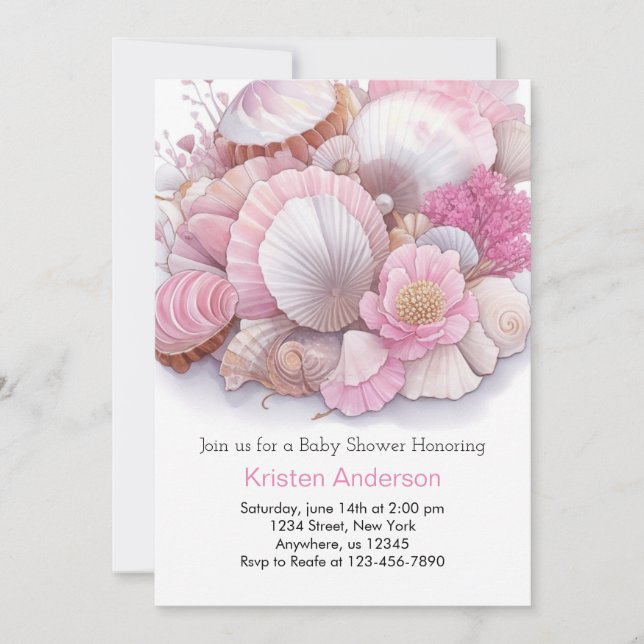 Pink Sea Shell Whimsical Bliss Girl Baby Shower Invitation (Front)