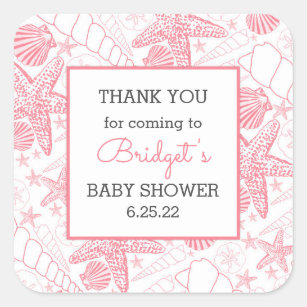 Pink Sea Shells baby shower favor thank you Square Sticker