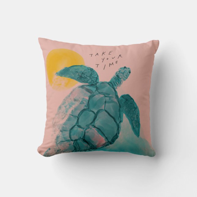 Pink Sea Turtle Painting Throw Pillow (Front)