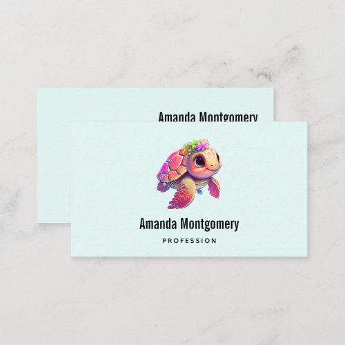Pink Sea Turtle Whimsical  Cute Business Card
