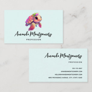 Pink Sea Turtle Whimsical & Cute Business Card