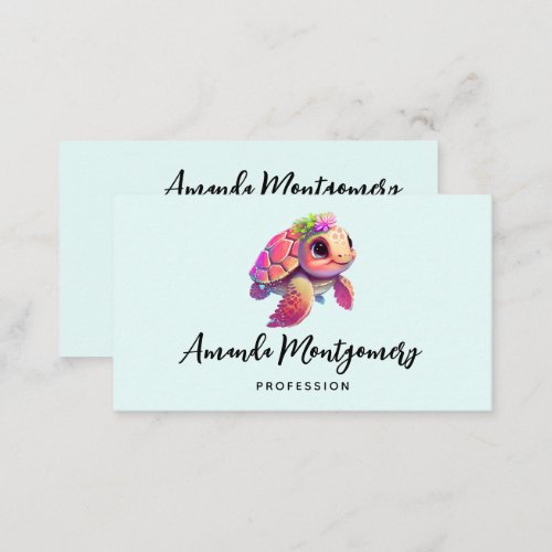 Pink Sea Turtle Whimsical  Cute Business Card