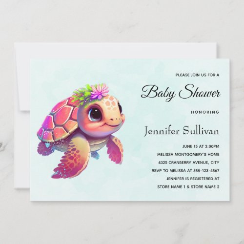 Pink Sea Turtle Whimsical  Cute Invitation