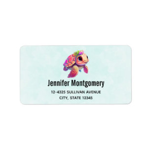 Pink Sea Turtle Whimsical & Cute Label