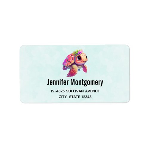Pink Sea Turtle Whimsical  Cute Label
