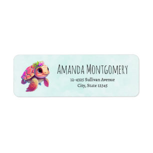 Pink Sea Turtle Whimsical & Cute Label