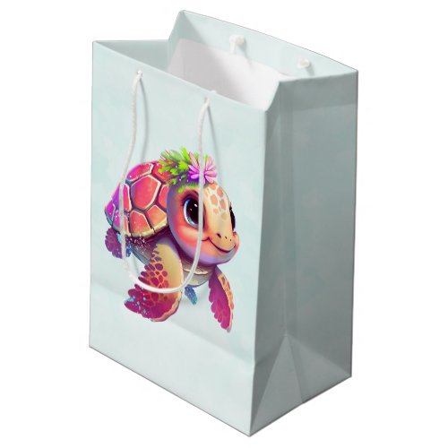 Pink Sea Turtle Whimsical  Cute Medium Gift Bag