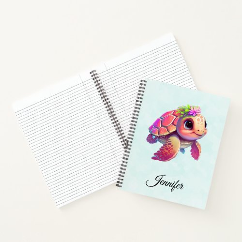 Pink Sea Turtle Whimsical  Cute Notebook