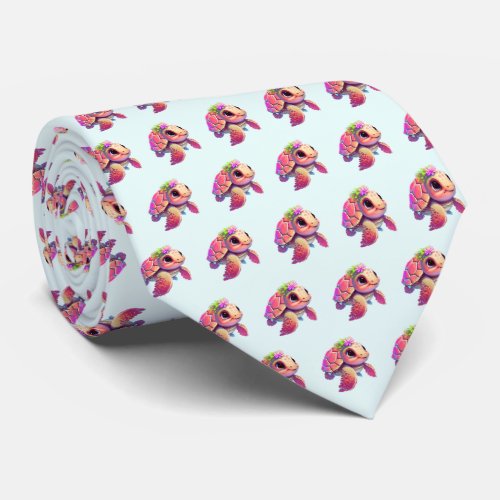 Pink Sea Turtle Whimsical  Cute Patterned Neck Tie