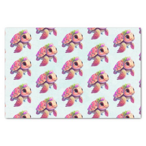 Pink Sea Turtle Whimsical  Cute Patterned Tissue Paper