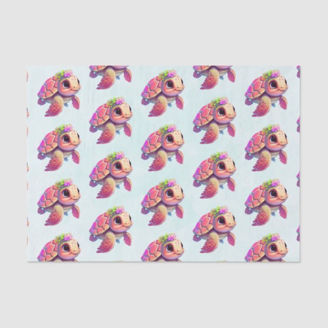 Pink Sea Turtle Whimsical & Cute Patterned Tissue Paper (Front)