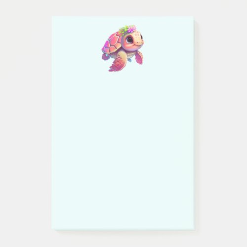 Pink Sea Turtle Whimsical  Cute Post_it Notes