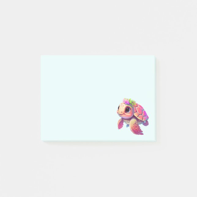 Pink Sea Turtle Whimsical & Cute Post-it Notes (Front)