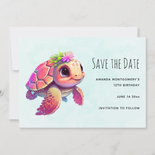 Pink Sea Turtle Whimsical  Cute Save The Date