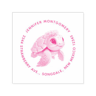 Pink Sea Turtle Whimsical & Cute Self-inking Stamp