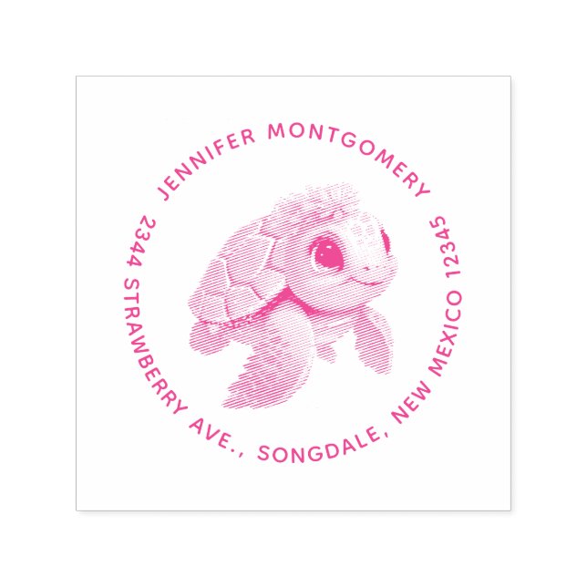 Pink Sea Turtle Whimsical & Cute Self-inking Stamp (Design)