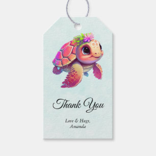 Pink Sea Turtle Whimsical & Cute Thank You Gift Tags