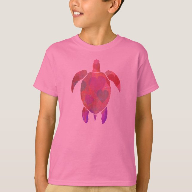 PINK SEA TURTLE with HEARTS T SHIRT (Front)