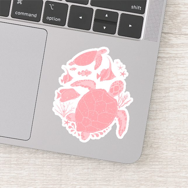 Pink Sea Turtles Under The Sea  Sticker (Detail)