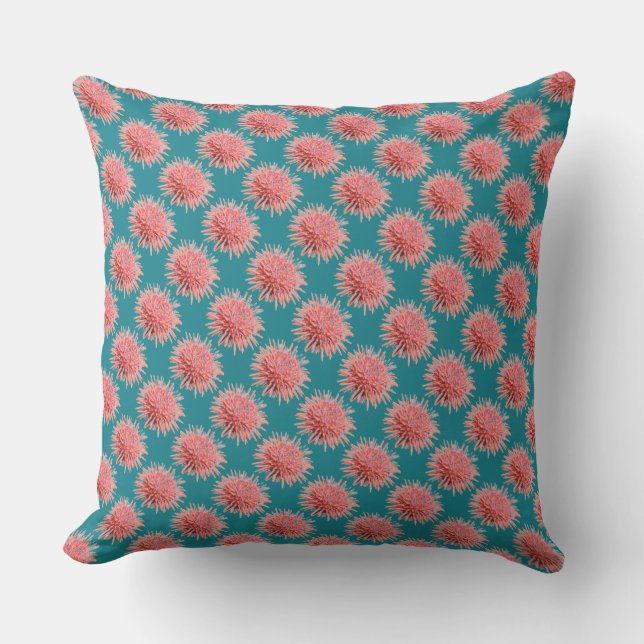Pink Sea Urchins Pattern Outdoor Pillow (Front)