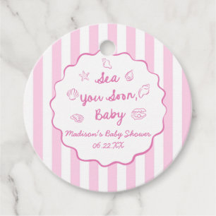 Pink Sea You Soon Baby Coastal Baby Shower Favor Tags