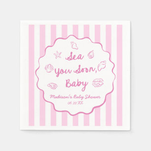 Pink Sea You Soon Baby Coastal Baby Shower Napkins