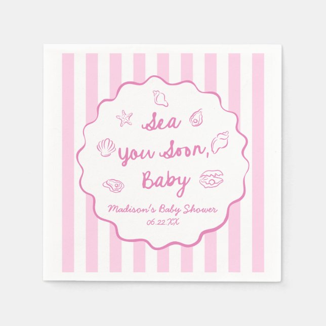 Pink Sea You Soon Baby Coastal Baby Shower Napkins (Front)