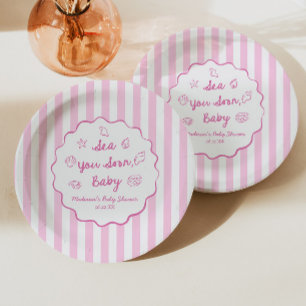 Pink Sea You Soon Baby Coastal Baby Shower Paper Plates
