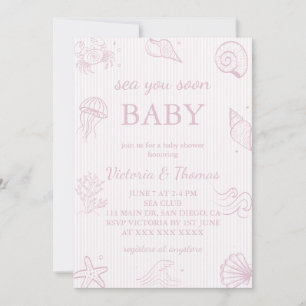 Pink Sea You Soon Baby Shower Invitation