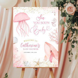 Pink Sea You Soon Baby Shower Welcome Sign