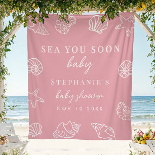 Pink Sea You Soon Beach Girl Baby Shower Backdrop