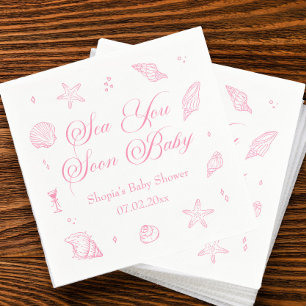 Pink Sea You Soon Coastal Baby Shower  Napkins