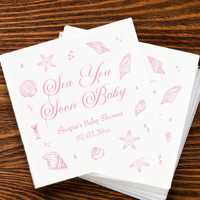 Pink Sea You Soon Coastal Baby Shower  Napkins (Creator Uploaded)