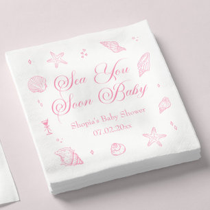 Pink Sea You Soon Coastal Baby Shower Napkins