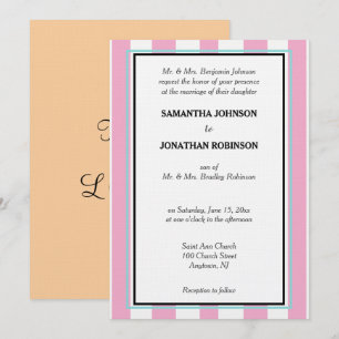 Pink Seafoam Blue White Stripes Love Wedding Invitation