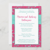 Pink, Seafoam Green Swirls Anniversary Invitation (Back)