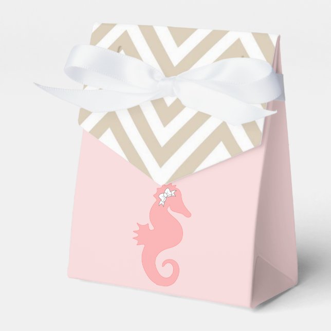 Pink Seahorse Beach Theme Favor Boxes (Front Side)