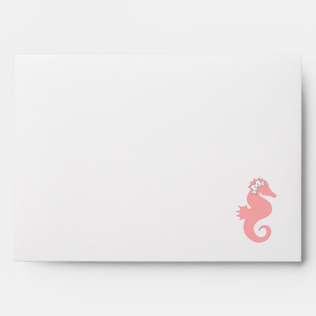 Pink Seahorse Beach Themed baby shower envelope (Front)