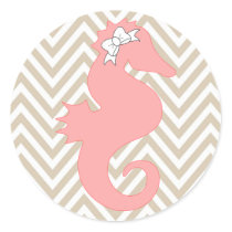 Pink Seahorse Beach Themed Baby Shower Sticker