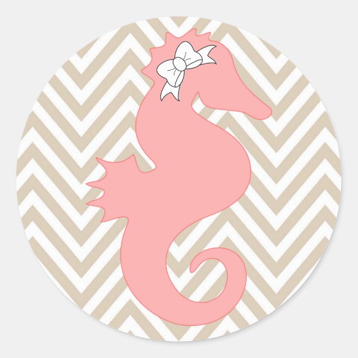 Pink Seahorse Beach Themed Baby Shower Sticker Zazzle Com