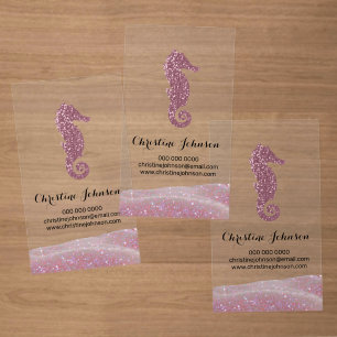 pink seahorse design clear business cards